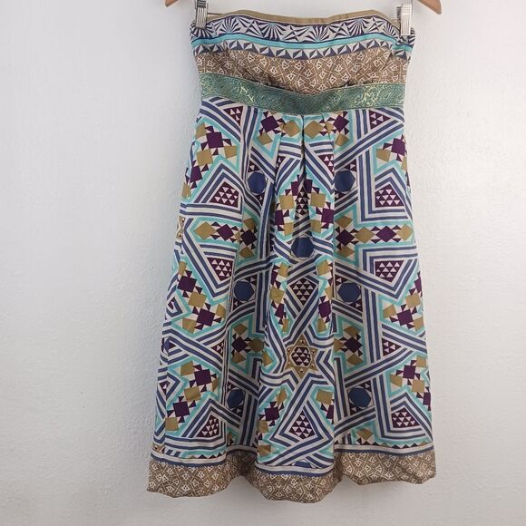 Nicole Miller Collection Multi-Color Geometric Print Silk Strapless Dress size 4 - Picture 1 of 5